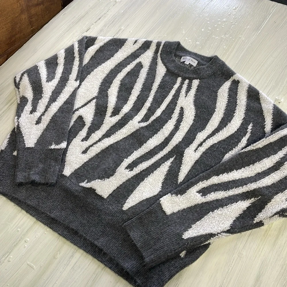 ✨ Michael Stars Maddie Zebra Jacquard Sweater Sz L✨